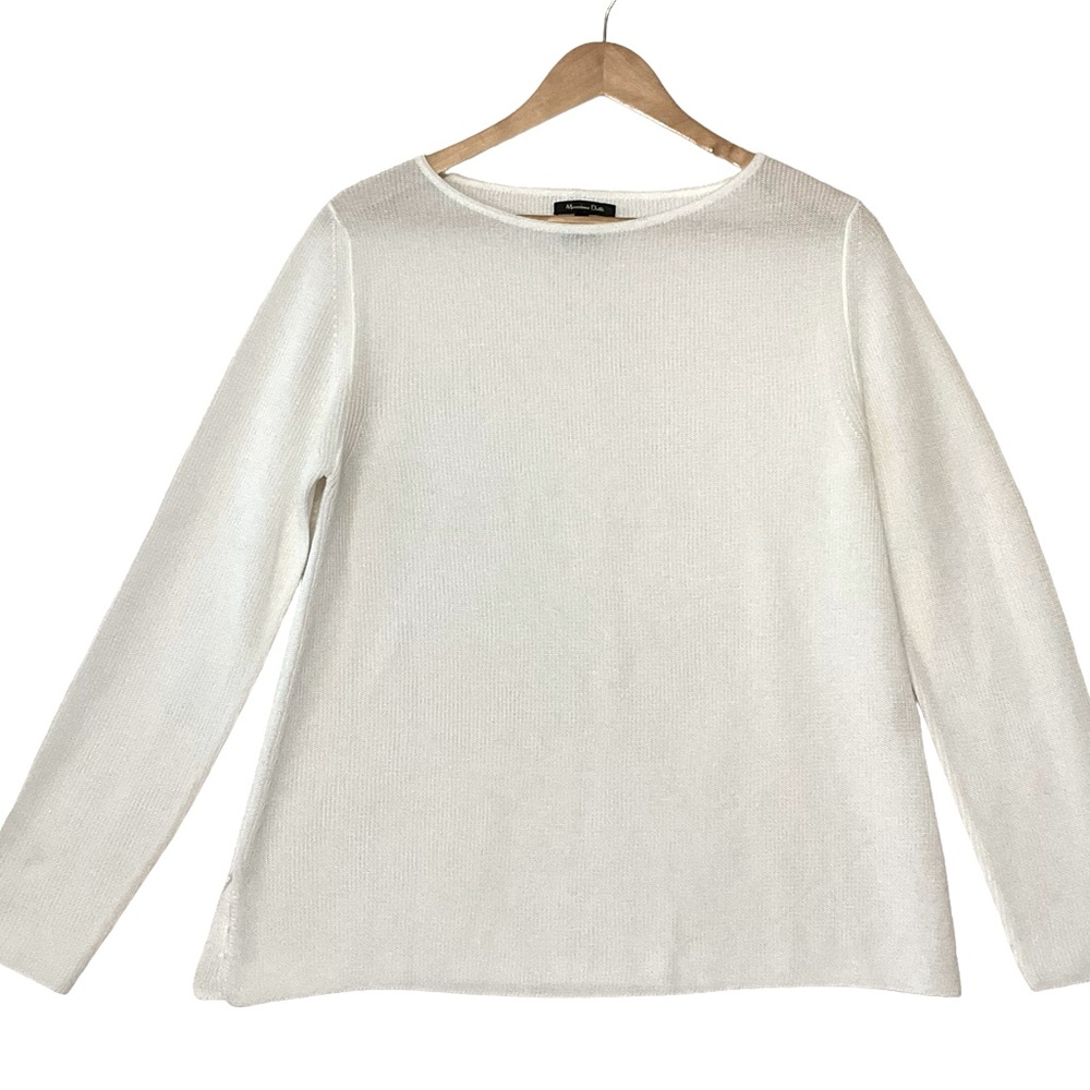 MASSIMO DUTTI sz Medium Top Round Neck Long Sleeves Luxury Knit Off White